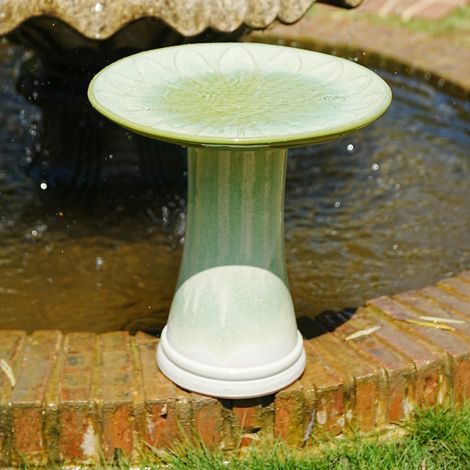 Bain d'oiseaux en céramique vert, Ø43 cm, H45 cm, émaillé brillant OKMYHOME (1/5)