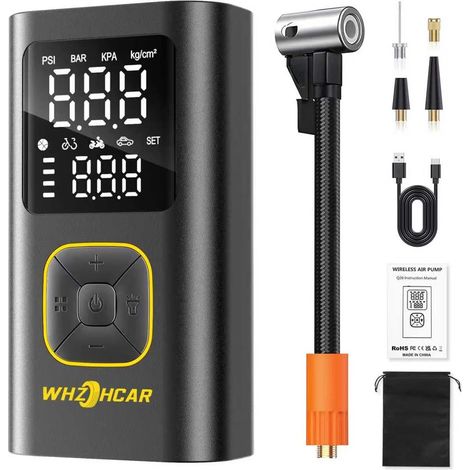 Compresseur à Air Portatif 6000mAh Gonfleur Pneus Voiture sans Fil 150PSI Mini Pompe avec Lumière LED Affichage Numérique et Port C USB Electrique Compresseur pour Voiture, Moto, Vélo, Balle (1/5)