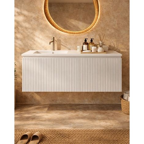 Exagonshop Mobile bagno cannettato 120X46 Pisa bianco lavabo