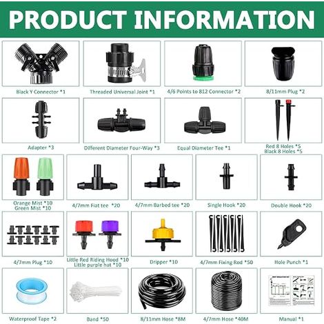 40 m 8 m Garden Irrigation System 269 Pcs Drip Irrigation Kit Automatic Watering Kit Drip Irrigation Kit for Garden Lawn Plant Landscape Vegetable Garden Greenhouse. (1/4)