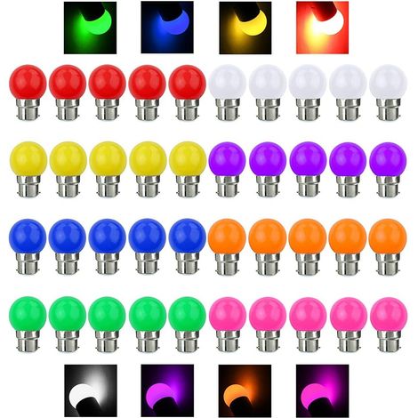Ampoule LED Couleur B22 3W équivalente 30W 240LM AC 220V-240V B22 Baïonnette Ampoules Guirlande Couleur LED Ampoules Multicolore pour Maison Bar Fête Décoration d'ambiance - Lot de 40 (1/5)