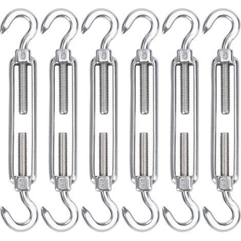 M5 Tendeur Cable Acier Inoxydable, Lot de 6 Tendeur de Fil Crochet et Crochet Réglable Heavy Duty Tension Hook & Hook pour Corde Cable Fil à Linge, Grillagefor Sun Shade Installation (1/5)