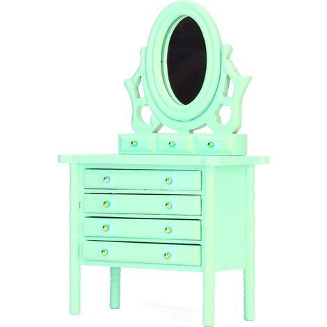 Table de Vanité Miniature 1:12 en Bois avec Miroir Vert - Meuble de Maison de Poupée Détaillé (1/5)