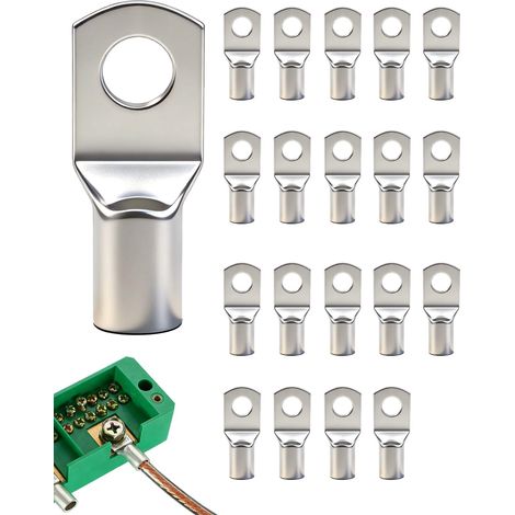 20 Pièces Cosses Tubulaires 16mm² SC16-6, Non Isolées Cosse à Sertir SC16-6 en Cuivre Étamé Connecteur de Câble, Cosses a Sertir 16mm², Anneaub pour Voiture Batterie Panneaux Solaires Bricolage (1/5)