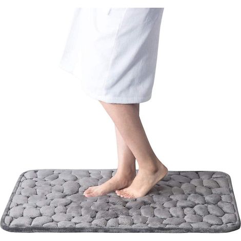 Tapis de bain antidérapant, en mousse à mémoire de forme douce, absorbant et lavable en machine - 40 x 60 cm, gris (1/5)