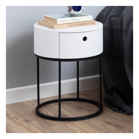 Polo table de nuit Ø40cm 1 tiroir blanc. (1/6)