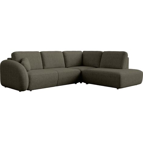 DJENA - Canapé d'angle convertible avec coffre en tissu bouclette vert - Angle droit (1/4)