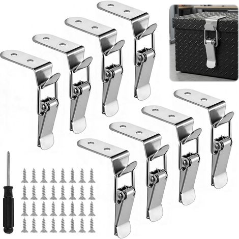 8 Pièces Fermeture à Levier à Pression, 23,5x72,5MM Loquet a Bascule à 90 Degrés,Fermoir de Tension avec 32 Vis et 1 Tournevis pour Armoire,Coffre À Outil, Coffret, Boîte, Tiroir (1/5)
