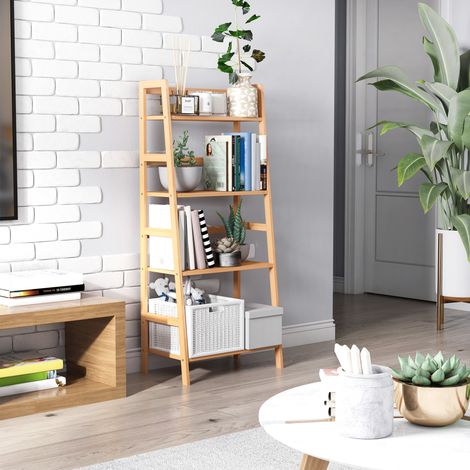 HOMCOM Bambusregal, 4-stöckig, Badezimmer-Leiterregal, Bücherregal, Schuhregal, 48 x 31,5 x 120 cm