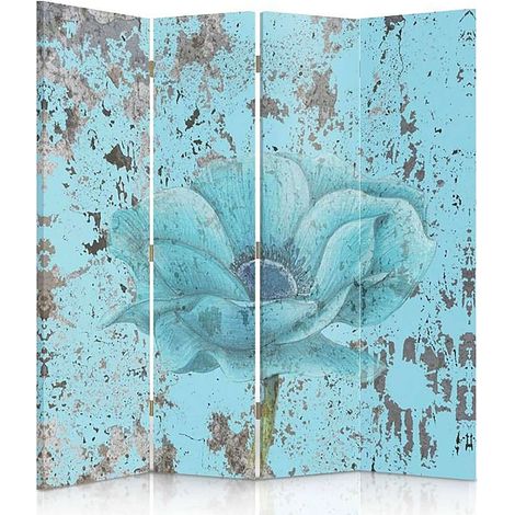 Paravent Décoratif Florale à 4 Volets pour Intérieur - 145 x 180 cm - 1 face déco, 1 face noir