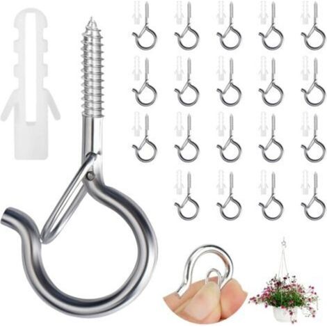 20 Pieces Screw Hooks, Screw-in Wall Hooks, Q Shape Screw Hooks with Safety Buckle, Stainless Steel Screw Hooks, Safety Screw Hooks for Plants, Lanterns and Party Decoration (1/5)