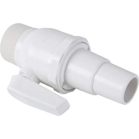 Vanne 1/4 de tour 1"1/2 - Diam 32/38 mm pour tuyau flottant de piscine - Blanc (1/4)