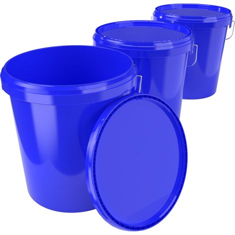 3x Seau avec couvercle Seau à vide en plastique poignée 15,9l alimentaire bleu clair