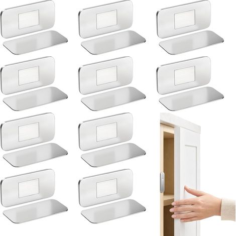 Lot de 10 Aimant Porte Placard Ultra Mince, Loqueteau Magnétique Adhésif pour Meuble et Tiroir, Aimant Puissant pour Armoire Cuisine, Loquet de Porte Magnétique Fermeture pour d'armoire, Sans Perçage (1/5)
