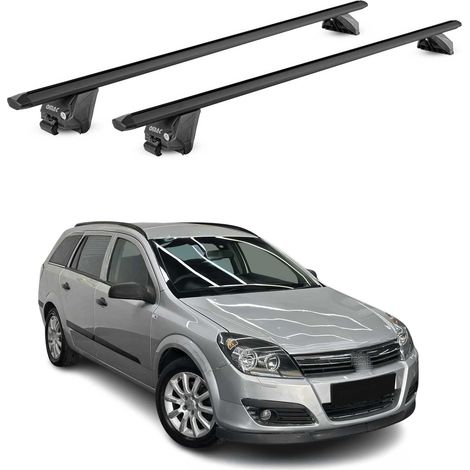 OMAC Barres de toit aluminium certifiées TÜV pour Opel Astra H J Break 2004-2015 – Pour rails de toit intégrés – Rainure en T – Charge max 100 kg – 2 antivols Noir (1/4)