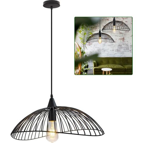 Suspension industrielle en métal, Lustre chapeau minimaliste, Plafonnier avec ampoule, Suspension créative, Lumière chaude 3000 K, φ50 cm (1/5)