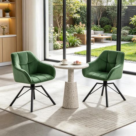 Chaise de salle à manger pivotante 57x54x82,5 cm en velours vert foncé, moderne FloraGrace (1/5)