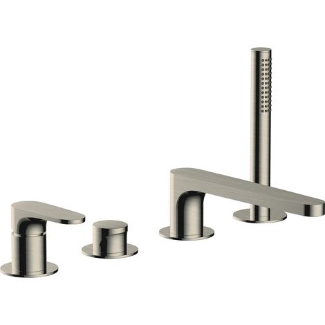 RAK Portofino Brushed Nickel Deck Mounted 4 Tap Hole Bath Shower Mixer Tap - RAKPOR3013N (1/2)