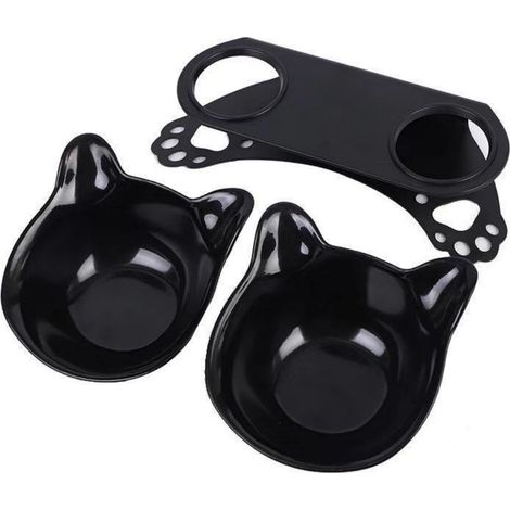 Gamelle Double Noire avec Base Patte de Chat Antidérapante pour Chat Nourriture et Eau (1/4)
