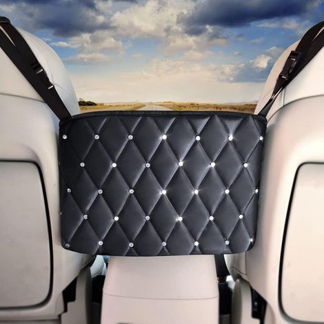 Sacs à main de poche en filet de voiture, sac de rangement Bling entre les sièges de voiture support de sac à main de poche en filet de voiture noir, (1/5)