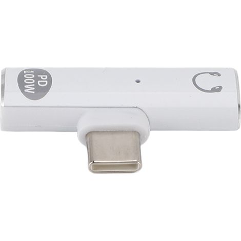 Adaptateur USB-C vers chargeur de casque, prise jack 3,5 mm femelle, dongle de charge rapide 100 W pour PD (blanc). (1/5)