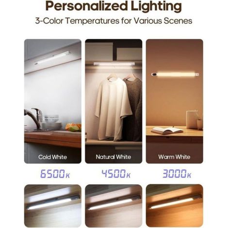 Réglette LED - 36 Cm - 64 Led - 9000K - Détecteur De Mouvement - Température Réglable - Rechargeable Usb - 2200 Mah (1/5)