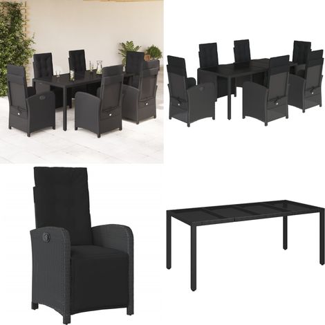 7-tlg. Garten-Essgruppe mit Kissen Schwarz Poly Rattan - Gartenmöbel - Gartenessgruppe (1/5)