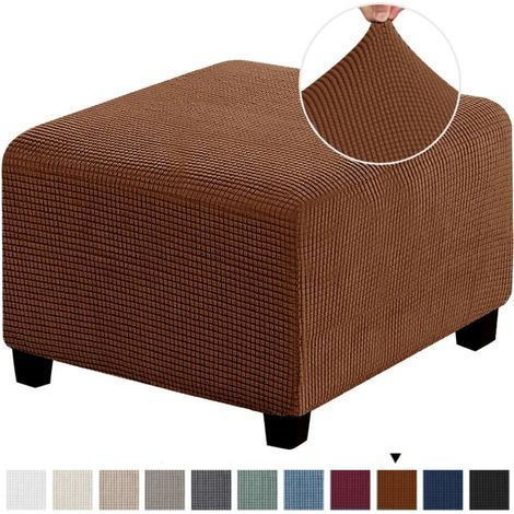 Housse de repose-pieds carrée en jacquard résistant et élastique sur mesure, trois tailles, housse de protection pour tabouret de rangement pliable (marron clair, M) (1/5)