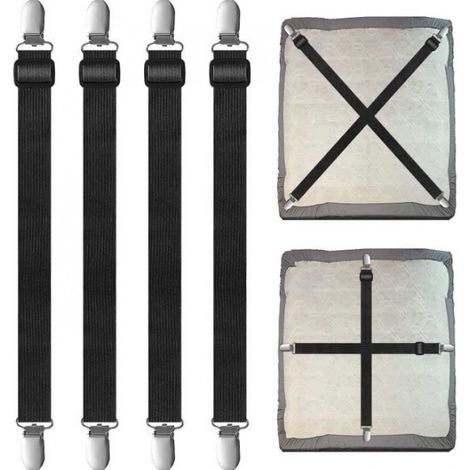 Sangles pour Draps de Lit - Non spécifié - Réglables - Élastiques - 4 Pièces - Noir (1/4)