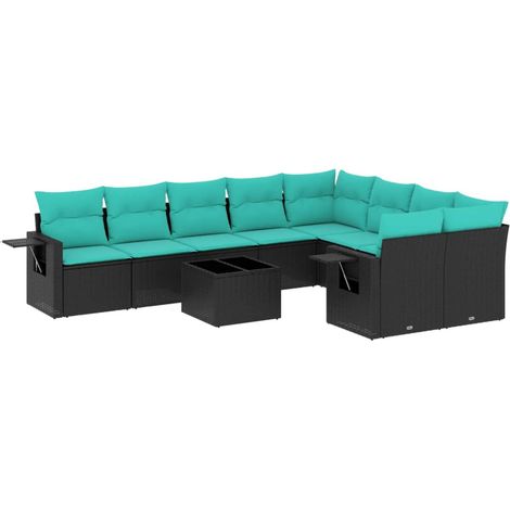 Maison Exclusive - 10-teiliges Gartensofa-Set mit Kissen, schwarz (1/5)