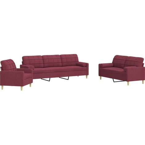 Maison Exclusive - Set di Divani 3 pz con Poggiapiedi Rosso Vino in Tessuto