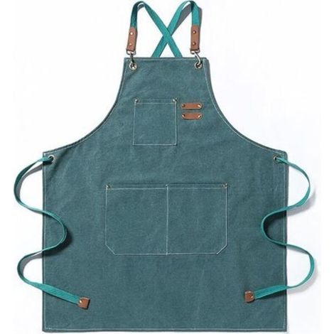 Tablier de chef, tablier de jardinage en toile de coton avec grandes poches pour hommes et femmes, bavoir de cuisine, tablier de jardin réglable robuste-vert