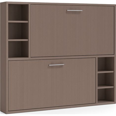 Lit escamotable superposé horizontal 2 couchages 90x180 avec étagères Binka-Coffrage Blanc-Façade Mosaïque (1/5)