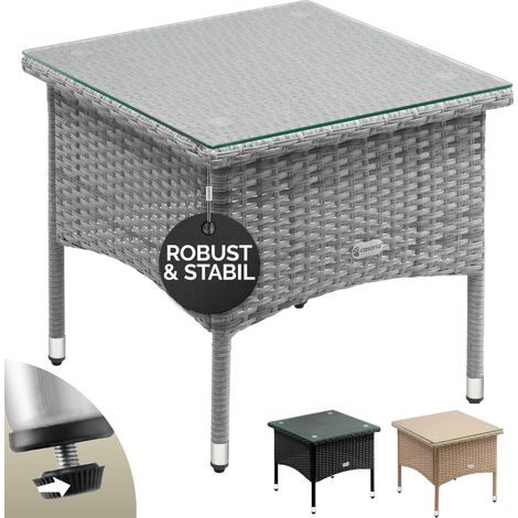 CASARIA® Polyrattan Garden Coffee Side Table Square Weatherproof With Glass Top 50x50x45cm/58x58x42cm Height Adjustable Feet Indoor Outdoor Patio Terrace Balcony Conservatory Bistro M3 - 50x50x45