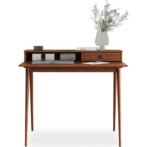 Idimex – Bureau droit en pin massif – Couleur châtaigne – 1 tiroir et étagère intégrée – Dimensions 86 x 100 x 54 cm (H x L x P) (1/4)