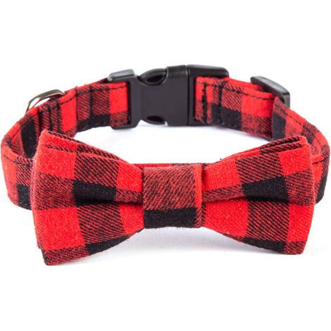 Collier pour chien rouge et noir - Taille L (3,0 x 60 cm) - Style nœud papillon, bande confortable, réglable (1/4)