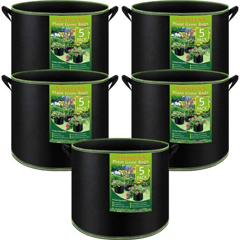 Lot de 5 sacs de culture en tissu non tissé épais avec poignées pour jardinage, fruits, fleurs, plantes (1/5)
