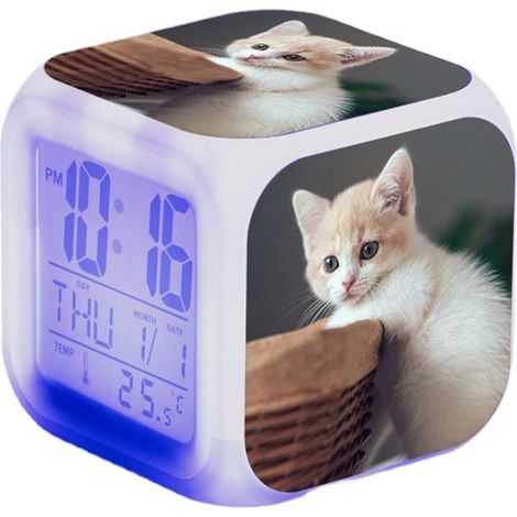 Réveil Chat Électronique avec Alarme, Grand Écran Coloré, Mignon (1/5)