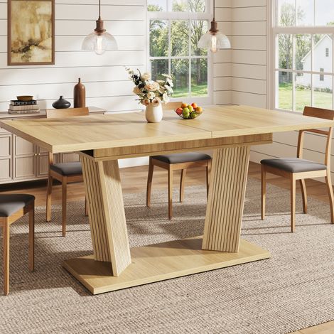 Tavolo allungabile 120-160x80x76 cm in MDF e metallo marrone chiaro salvaspazio, FloraGrace (1/5)