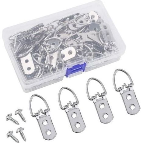 Lot de 50 anneaux en D pour cadre photo, double trou de suspension avec vis, anneaux en D pour peinture, photos, œuvres d'art (1/5)