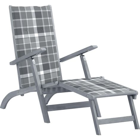 Chaise longue d'extérieur repose-pied et coussin Acacia solide vidaXL
