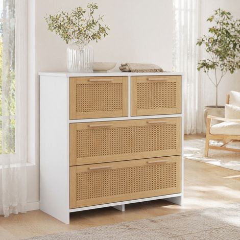 Commode 80x38x80 cm en MDF blanc et naturel, avec rangement pour chambre, salon FloraGrace (1/5)