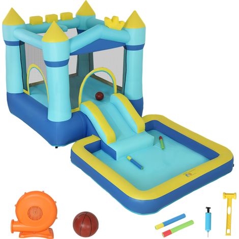 Castello Gonfiabile per Bambini 364 x 173 x 182 cm Scivolo Trampolino Piscina per  Palline o Acqua Canestro in Tessuto Oxford Blu (1/5)