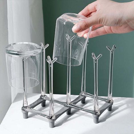Égouttoir à bouteilles extensible - Égouttoir à bouteilles - Porte-bouteilles - Égouttoir à vaisselle - Gris - Égouttoir à tasses extensible - Gris - Égouttoir à vaisselle en plastique - Égouttoir à v