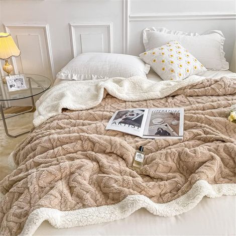 Sherpa-Decke für Kinder und Erwachsene, weicher und flauschiger Flanell, geeignet für Zuhause, Camping und Reisen, Maße 70 x 100 cm, braun