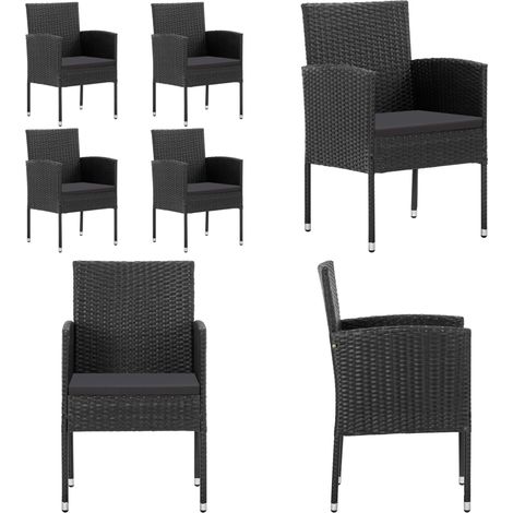 Chaises de jardin coussins noir lot de 4 noir résine tressée - Chaise De Jardin - Fauteuil De Jardin - Mobilier De Jardin - Décoration Extérieure - Terrasse - Home & Living (1/5)