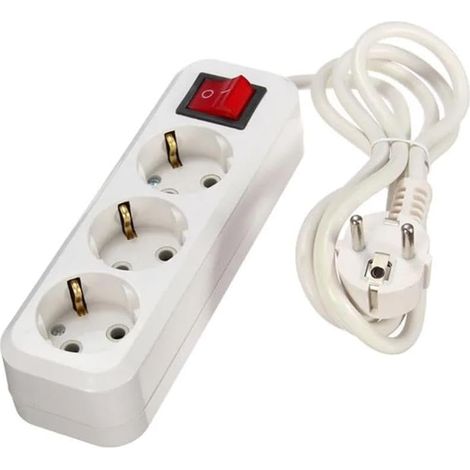 Multiprise 3 Voies avec Interrupteur, 5 m, 3G, 1,5 mm², Blanche, idéale pour connecter Plusieurs appareils et améliorer l'organisation électrique.