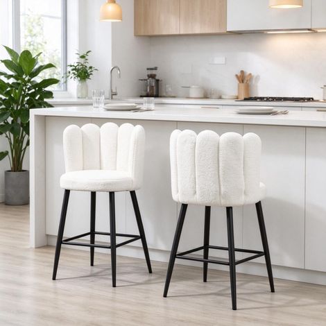 Ensemble de 2 tabourets de bar avec repose-pieds, tabourets de comptoir réglables en hauteur, structure en acier et revêtement en tissu bouclé, pour cuisine et bar (lot de 2 tabourets uniquement). (1/5)