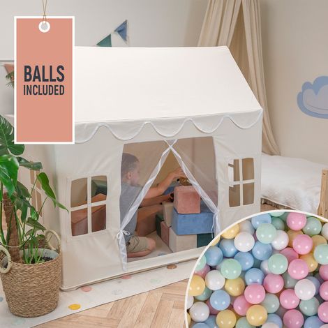 KiddyMoon Spielhaus Kinderzelt mit 200 Bällen für Kinder, faltbares Kinderspielhaus, Spielzelt für drinnen und draußen, fördert die Kreativität im Kinderzimmer, Naturfarbe: Pastellblau
