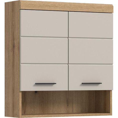 Scout Badschrank Wandhängend 2 Türen, 1 Regal Kaschmir Dekor matt, Eiche Dekor.